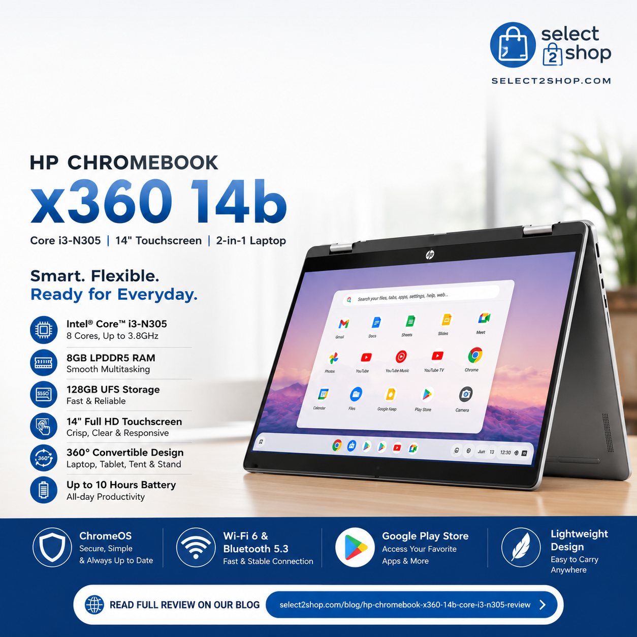 HP Chromebook x360 14b Core i3-N305 Review & Features